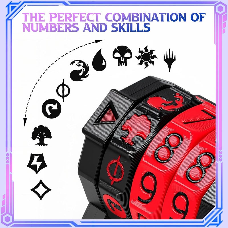 Ravonixis MTG Life Counter Wheel Health Tracker Gradient Game Counter for Board Game Compatible Table top Games with Magic Card Game Accessories CCG Creature Stats (Black with Red) - Image 2